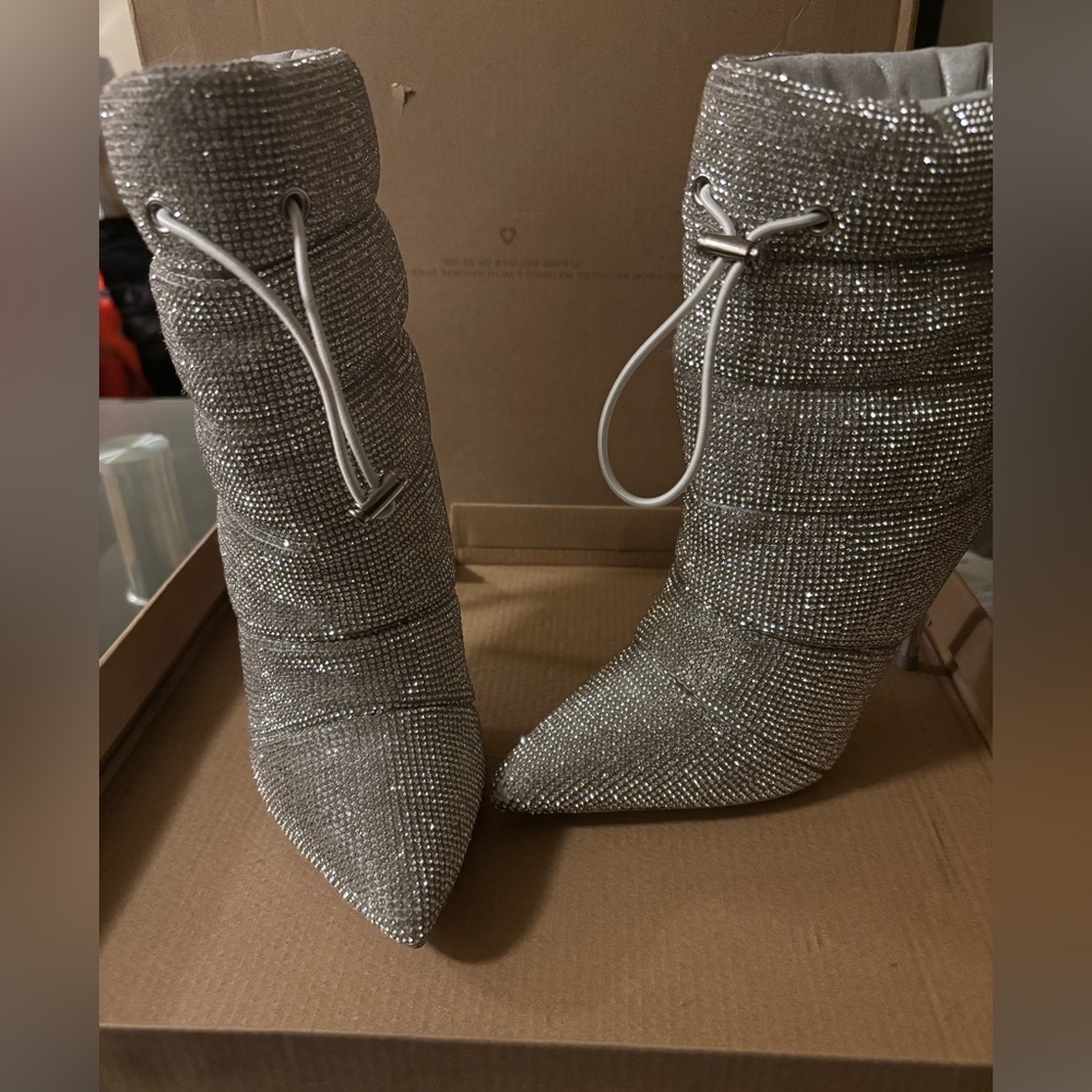 Steve Madden Silver Rhinestone Heeled Boots